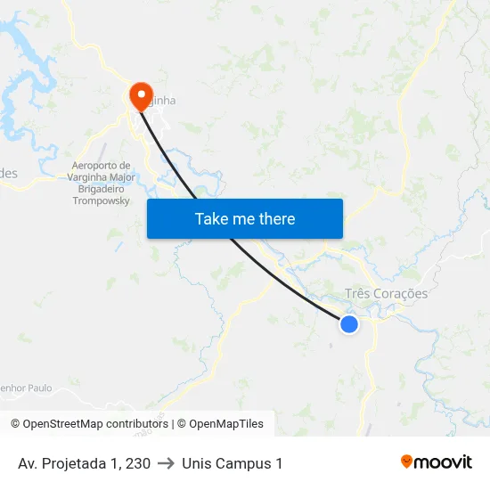 Av. Projetada 1, 230 to Unis Campus 1 map