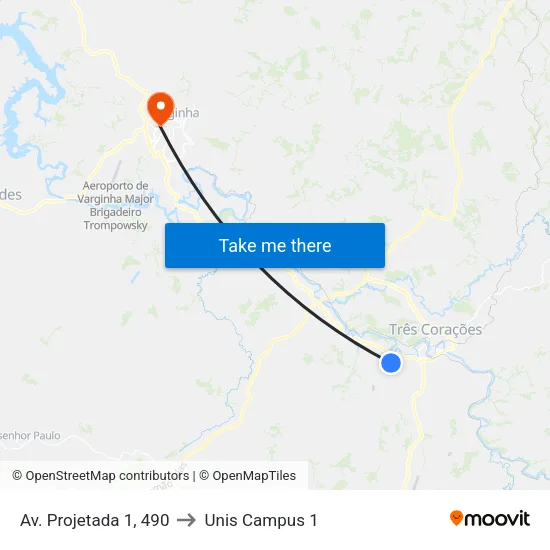 Av. Projetada 1, 490 to Unis Campus 1 map