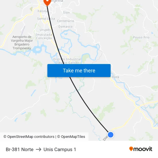 Br-381 Norte to Unis Campus 1 map
