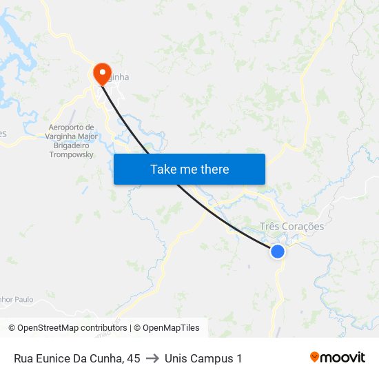 Rua Eunice Da Cunha, 45 to Unis Campus 1 map