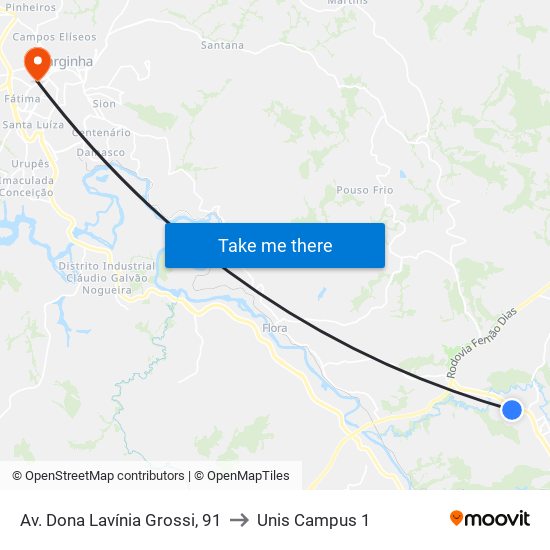 Av. Dona Lavínia Grossi, 91 to Unis Campus 1 map