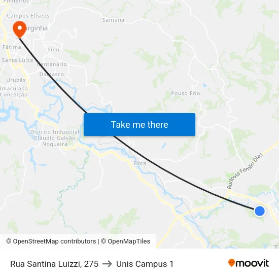 Rua Santina Luizzi, 275 to Unis Campus 1 map