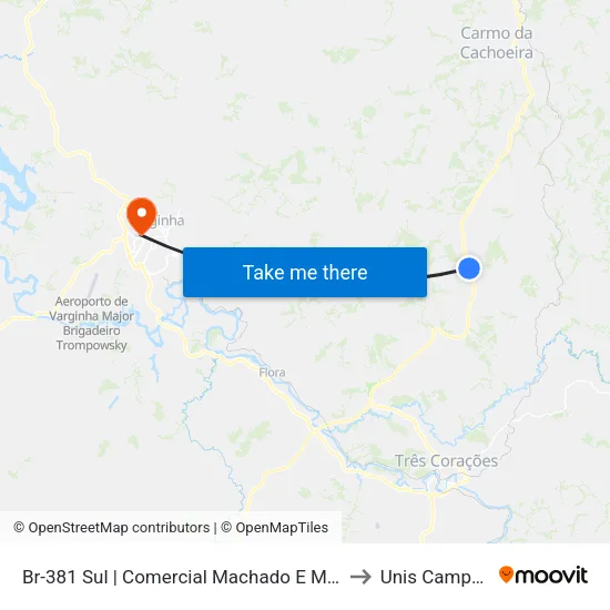 Br-381 Sul | Comercial Machado E Machado to Unis Campus 1 map