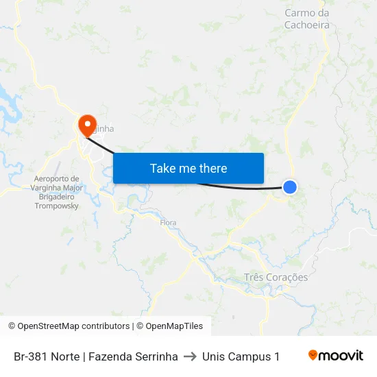 Br-381 Norte | Fazenda Serrinha to Unis Campus 1 map