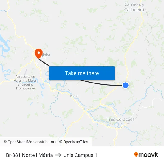 Br-381 Norte | Mátria to Unis Campus 1 map