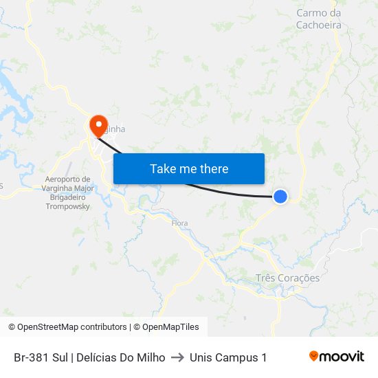 Br-381 Sul | Delícias Do Milho to Unis Campus 1 map