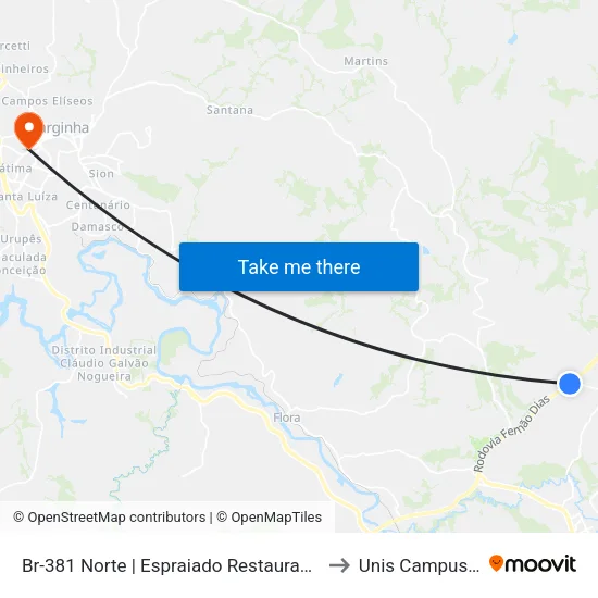 Br-381 Norte | Espraiado Restaurante to Unis Campus 1 map