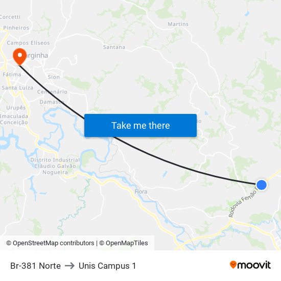 Br-381 Norte to Unis Campus 1 map