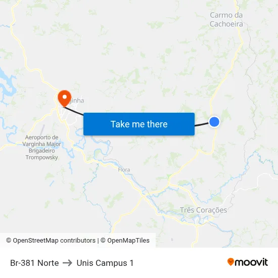 Br-381 Norte to Unis Campus 1 map