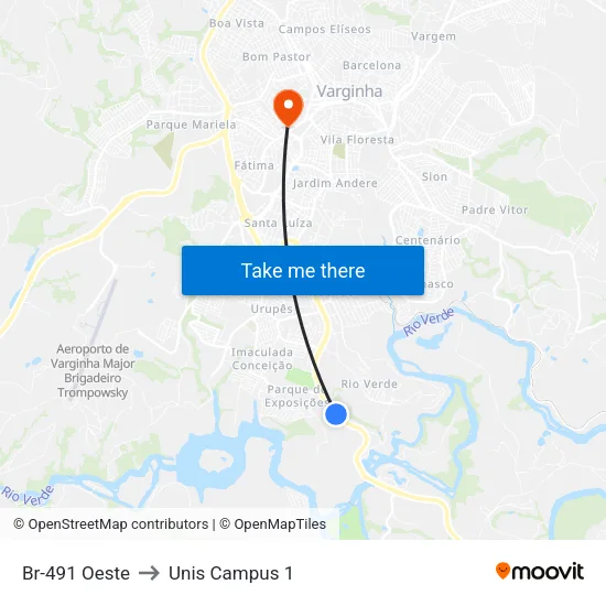 Br-491 Oeste to Unis Campus 1 map