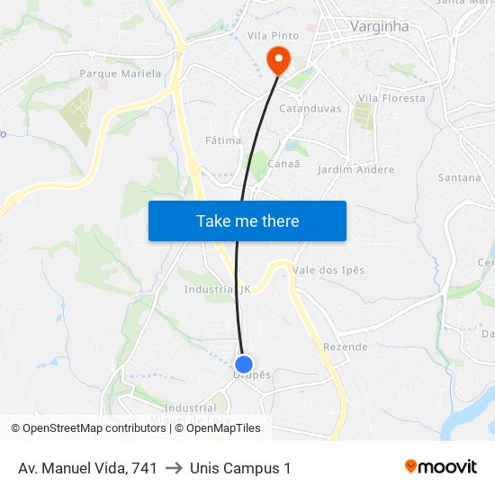 Av. Manuel Vida, 741 to Unis Campus 1 map