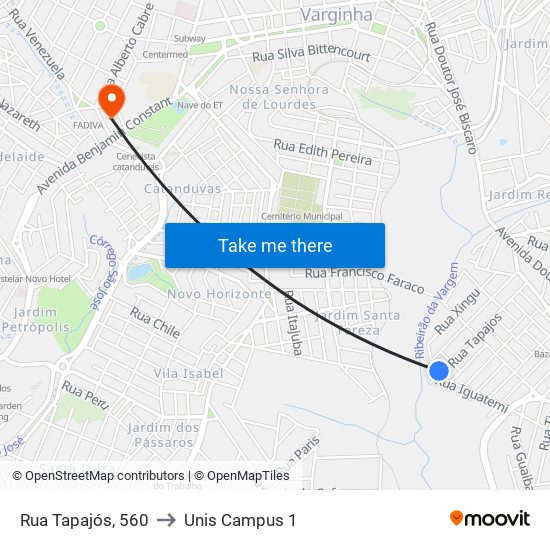 Rua Tapajós, 560 to Unis Campus 1 map