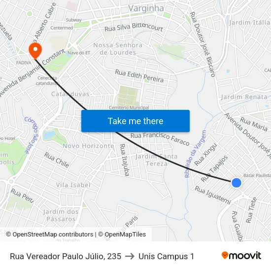 Rua Vereador Paulo Júlio, 235 to Unis Campus 1 map