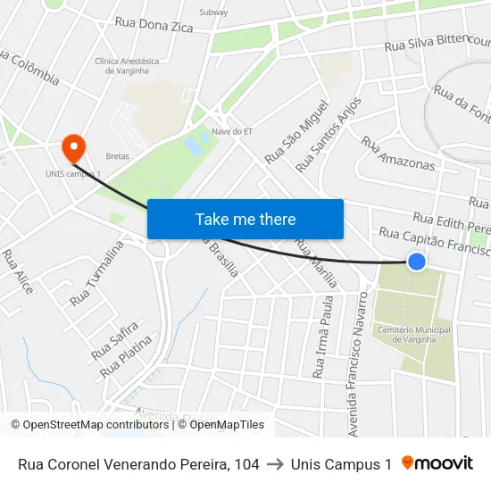 Rua Coronel Venerando Pereira, 104 to Unis Campus 1 map