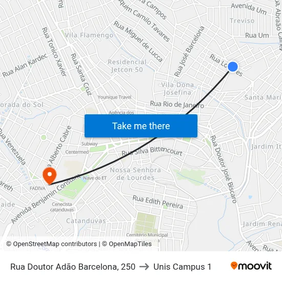 Rua Doutor Adão Barcelona, 250 to Unis Campus 1 map