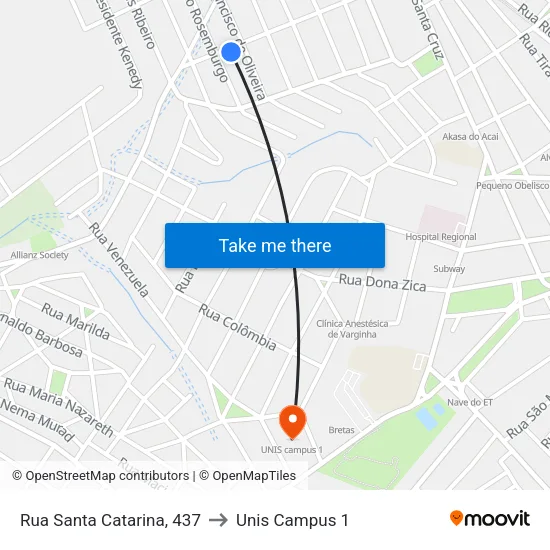Rua Santa Catarina, 437 to Unis Campus 1 map