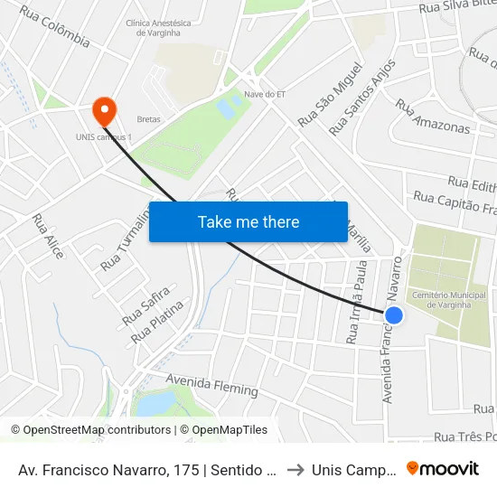 Av. Francisco Navarro, 175 | Sentido Alameda to Unis Campus 1 map
