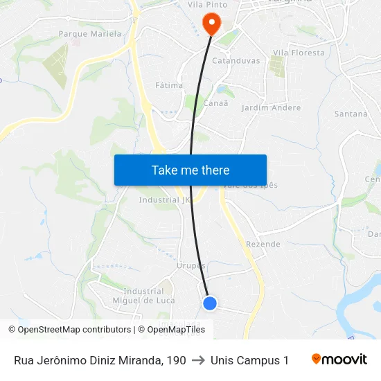 Rua Jerônimo Diniz Miranda, 190 to Unis Campus 1 map