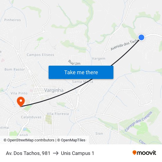 Av. Dos Tachos, 981 to Unis Campus 1 map