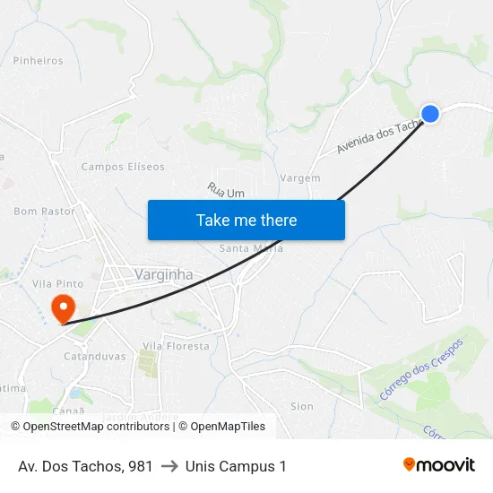 Av. Dos Tachos, 981 to Unis Campus 1 map