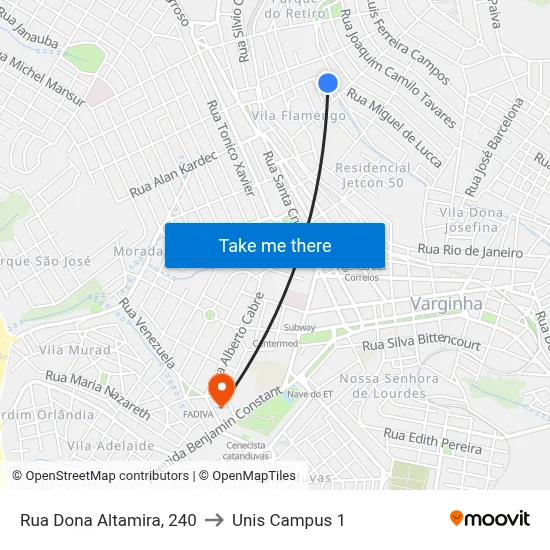 Rua Dona Altamira, 240 to Unis Campus 1 map