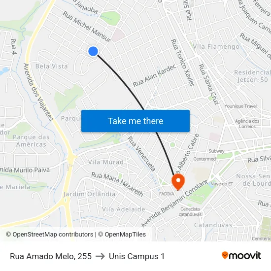 Rua Amado Melo, 255 to Unis Campus 1 map