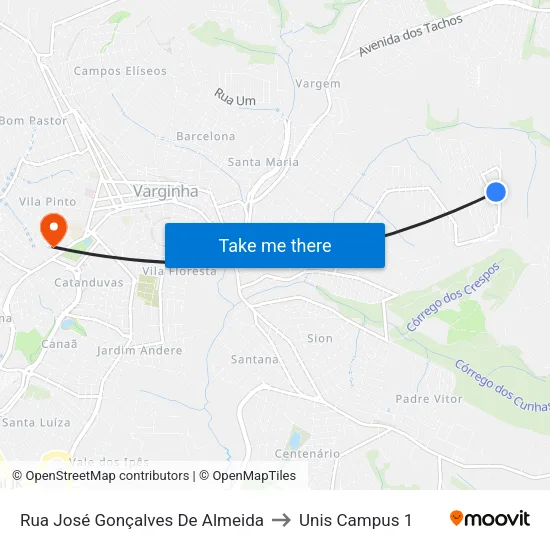 Rua José Gonçalves De Almeida to Unis Campus 1 map