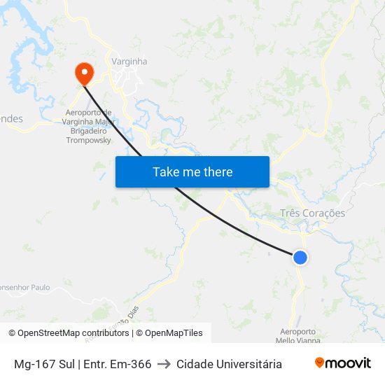 Mg-167 Sul | Entr. Em-366 to Cidade Universitária map