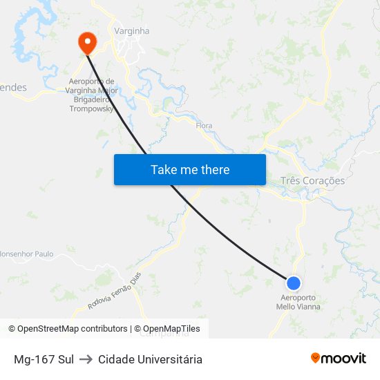 Mg-167 Sul to Cidade Universitária map