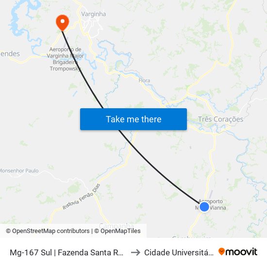 Mg-167 Sul | Fazenda Santa Rosa to Cidade Universitária map