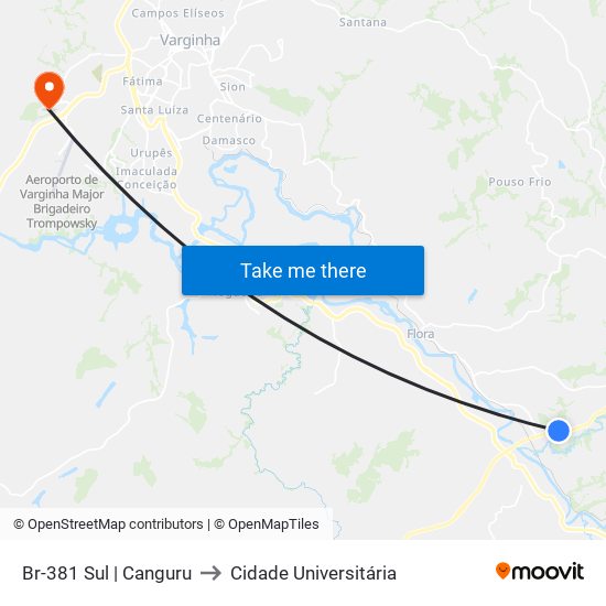 Br-381 Sul | Canguru to Cidade Universitária map