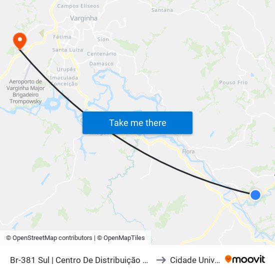 Br-381 Sul | Centro De Distribuição Supermercados B.H. to Cidade Universitária map