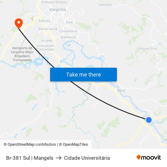 Br-381 Sul | Mangels to Cidade Universitária map