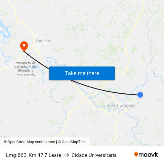 Lmg-862, Km 47,7 Leste to Cidade Universitária map