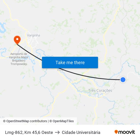 Lmg-862, Km 45,6 Oeste to Cidade Universitária map