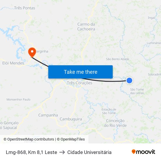 Lmg-868, Km 8,1 Leste to Cidade Universitária map