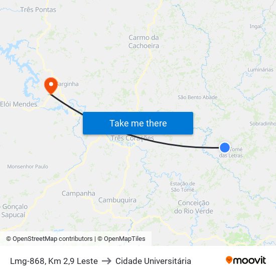 Lmg-868, Km 2,9 Leste to Cidade Universitária map