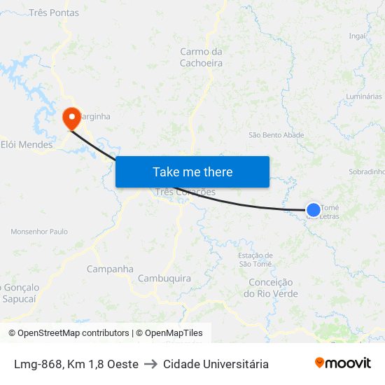 Lmg-868, Km 1,8 Oeste to Cidade Universitária map