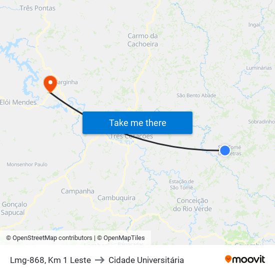 Lmg-868, Km 1 Leste to Cidade Universitária map