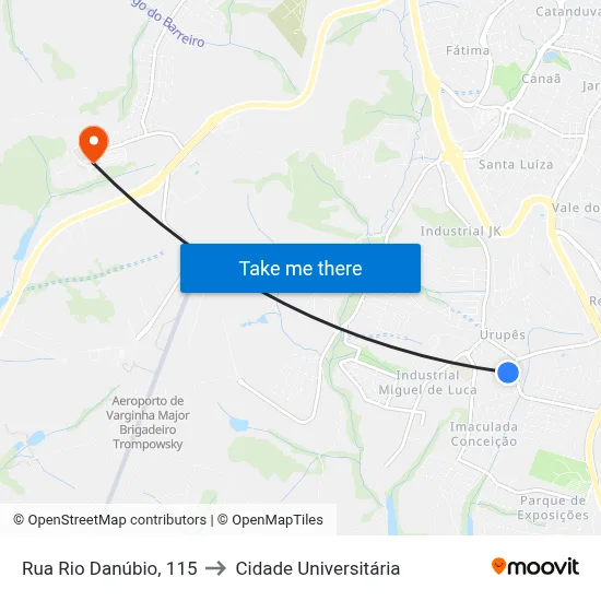 Rua Rio Danúbio, 115 to Cidade Universitária map