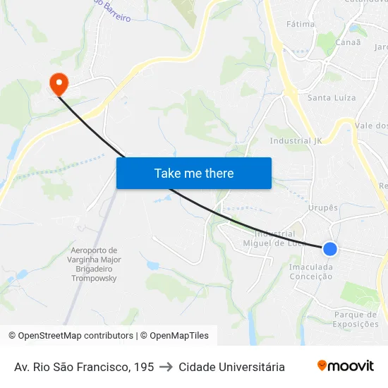 Av. Rio São Francisco, 195 to Cidade Universitária map