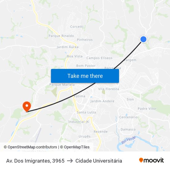 Av. Dos Imigrantes, 3965 to Cidade Universitária map