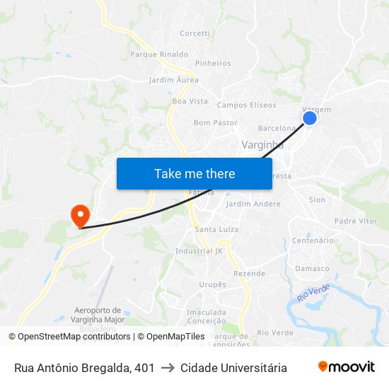 Rua Antônio Bregalda, 401 to Cidade Universitária map