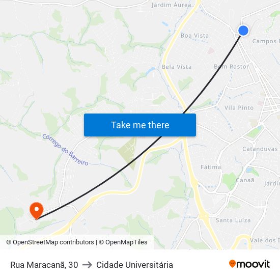 Rua Maracanã, 30 to Cidade Universitária map