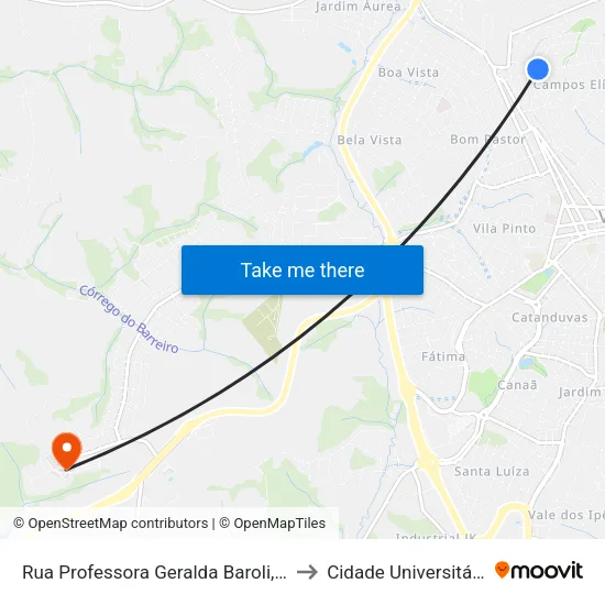 Rua Professora Geralda Baroli, 30 to Cidade Universitária map