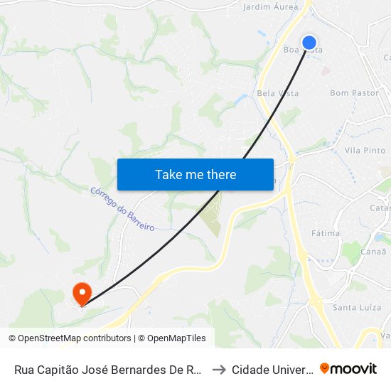 Rua Capitão José Bernardes De Rezende, 1289 to Cidade Universitária map