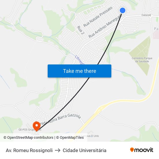 Av. Romeu Rossignoli to Cidade Universitária map