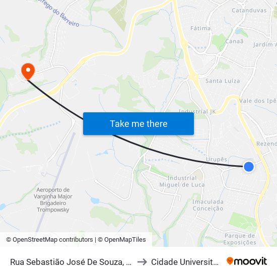 Rua Sebastião José De Souza, 313 to Cidade Universitária map