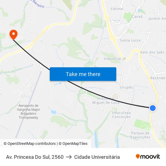 Av. Princesa Do Sul, 2560 to Cidade Universitária map