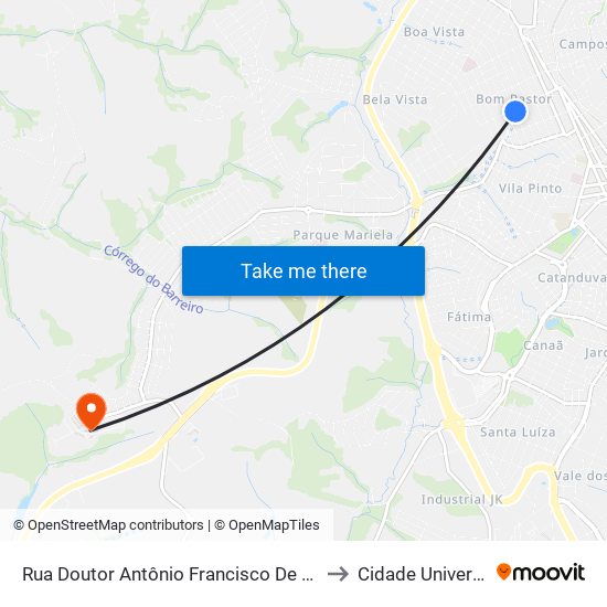 Rua Doutor Antônio Francisco De Oliveira, 280 to Cidade Universitária map